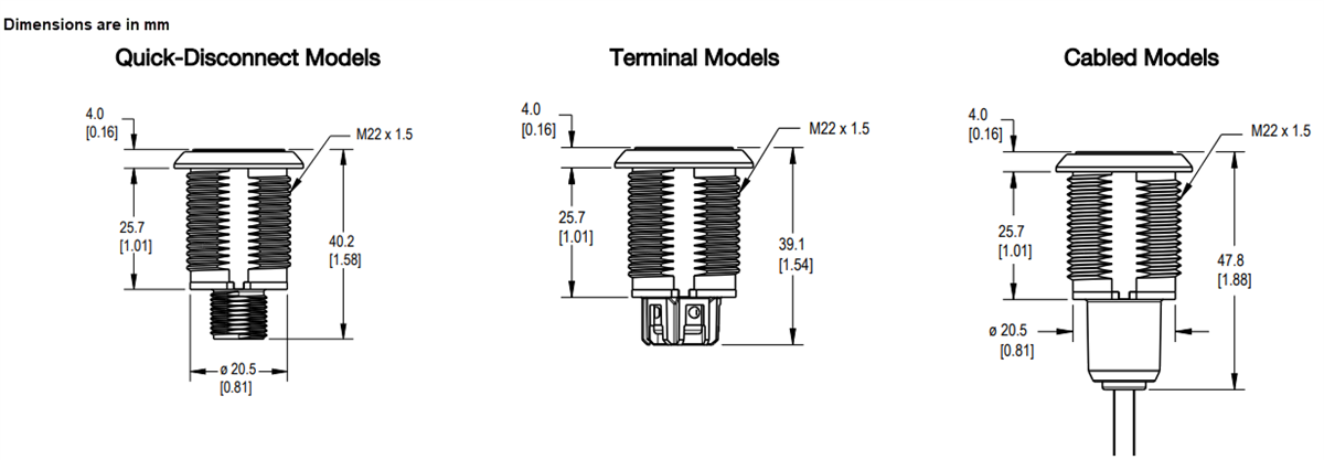 Mechanical Drawing - Banner Engineering S22 Pro LED Indicators